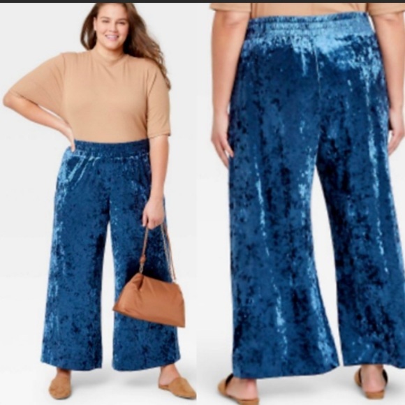 a new day Pants - A New Day Wide Leg Crushed Velvet Pull On Pants in Blue 🆕 NWT SIZE 4X